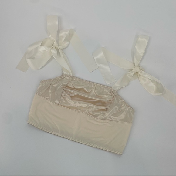Cream / Champagne Satin Tie Shoulder Balletcore Crop Top / Bralette - Picture 3 of 9